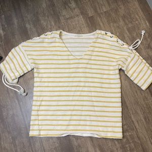Yellow and white striped v neck